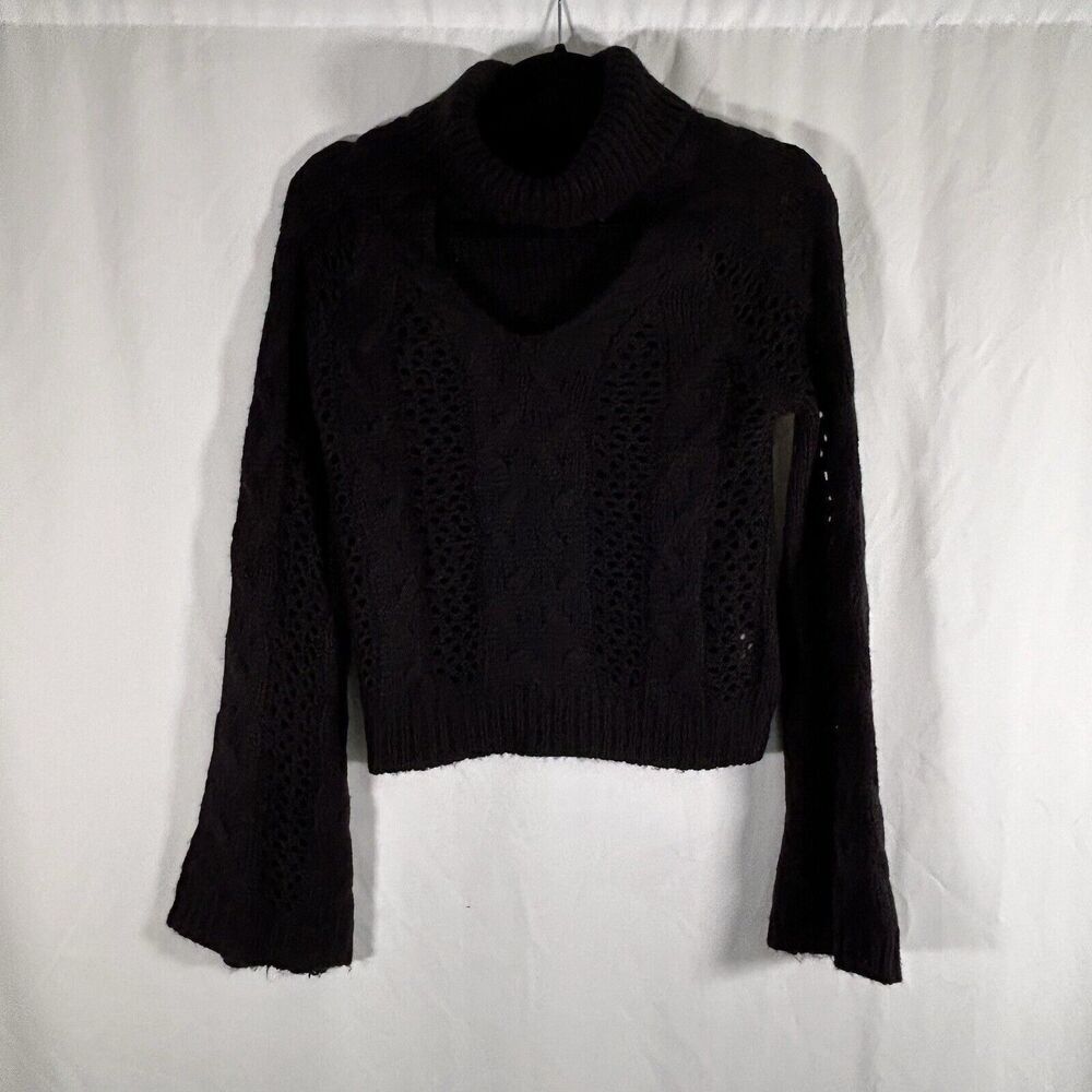Leith Sweater Women XS Black Knit Long Sleeve Mock Neck Cutout Pullover